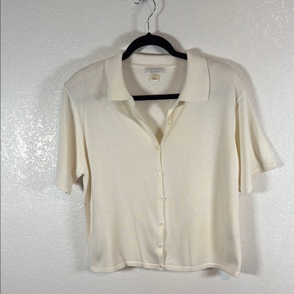 Christopher & Banks Vintage White Knit Button Down Collared Shirt Size XL - Picture 1 of 6
